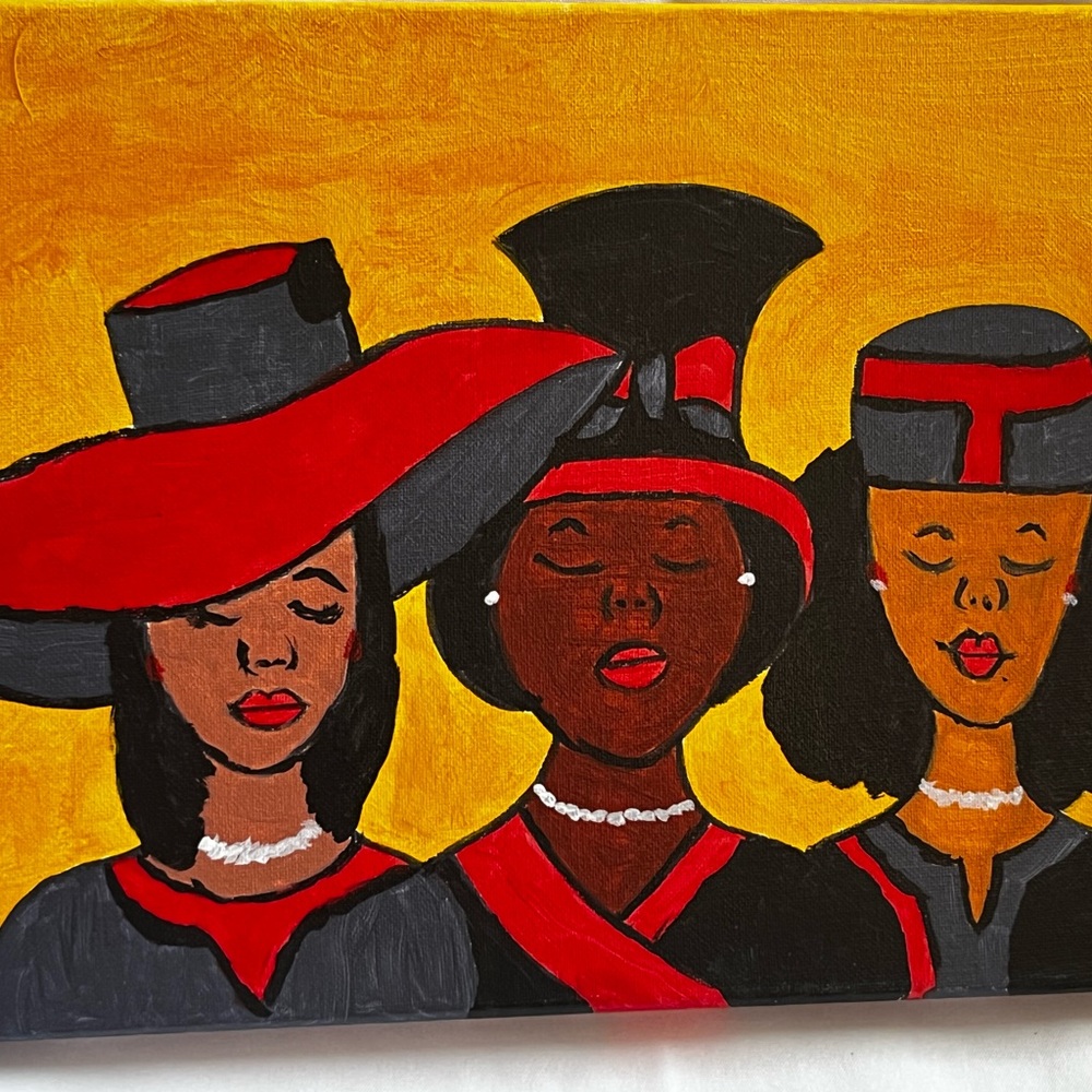 “Eyes Closed, Let Us Pray”. Hand painted wall hanging. 11” x 14”. SPG Artist